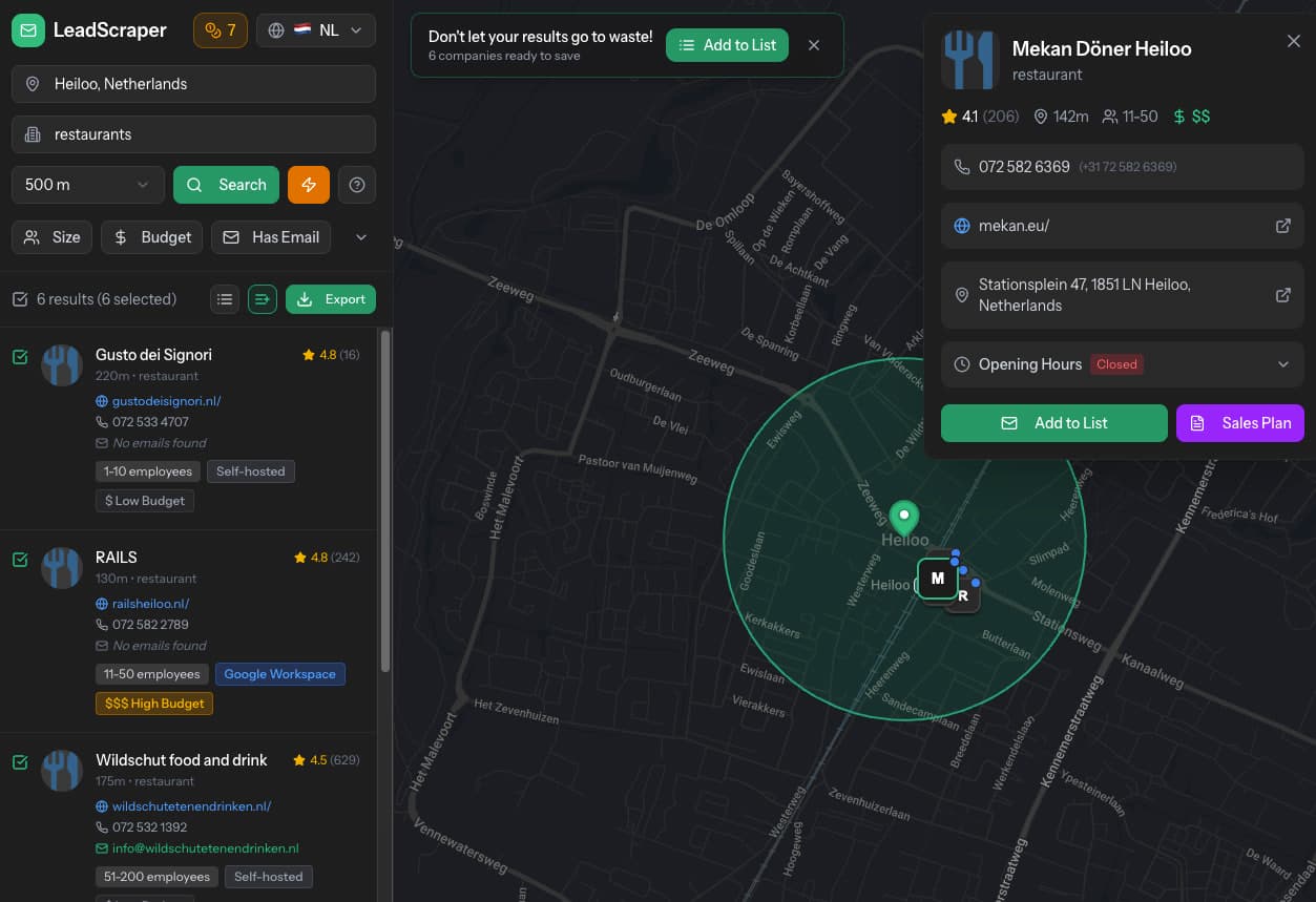 Enrichment results with emails and budget scores