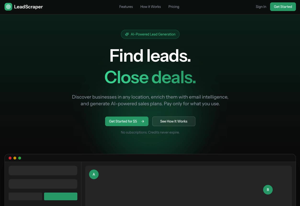 Email Lead Scraper landing page