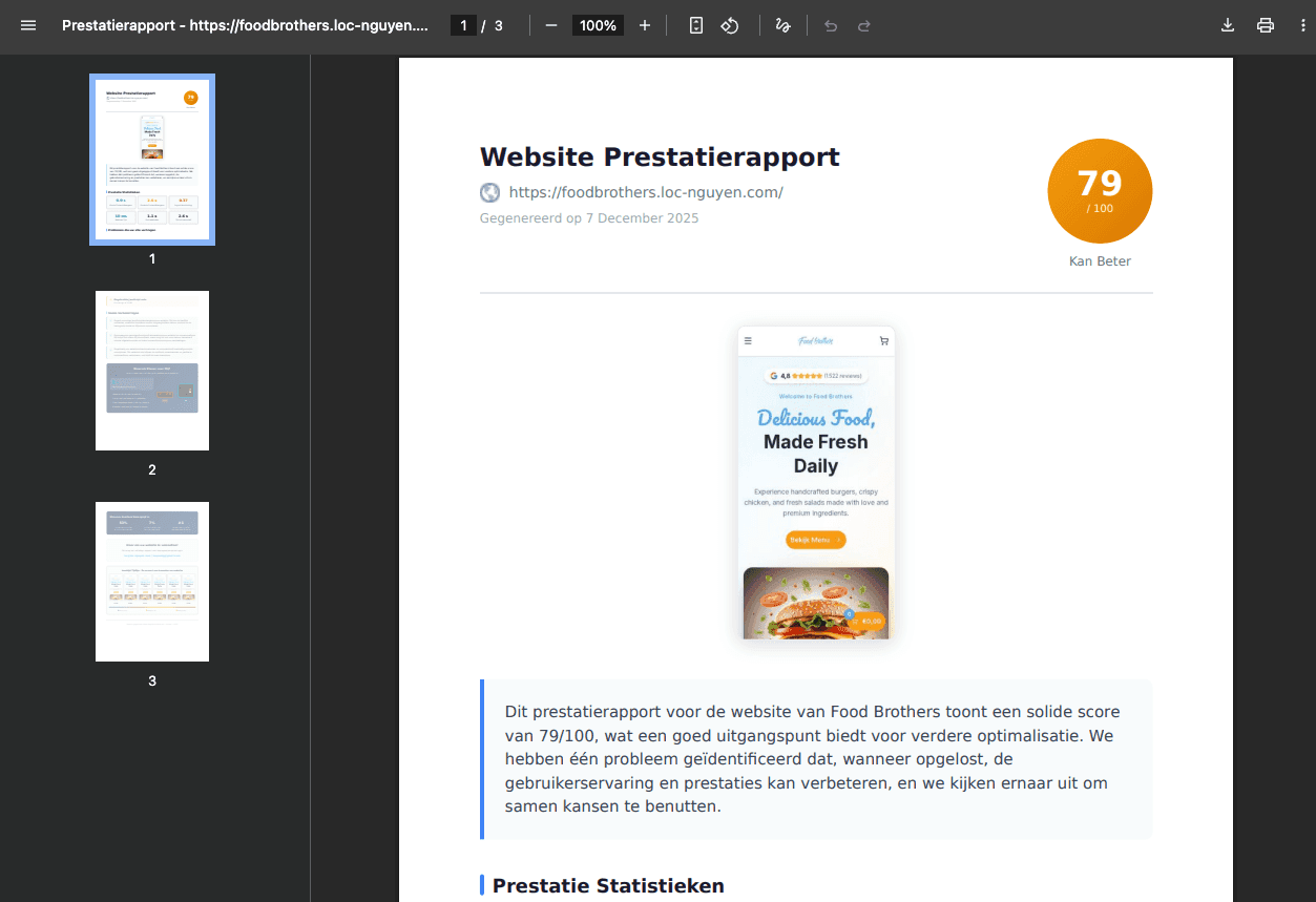 Generated PDF performance report